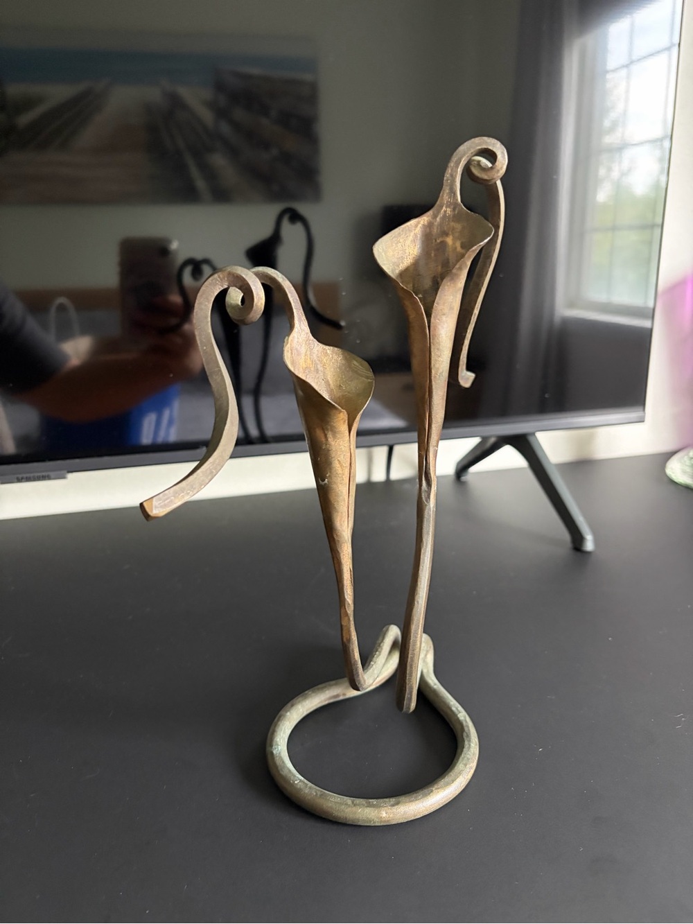Vintage Calla Lilies Bronze Candle Holder Sculpture by Jack Brubaker